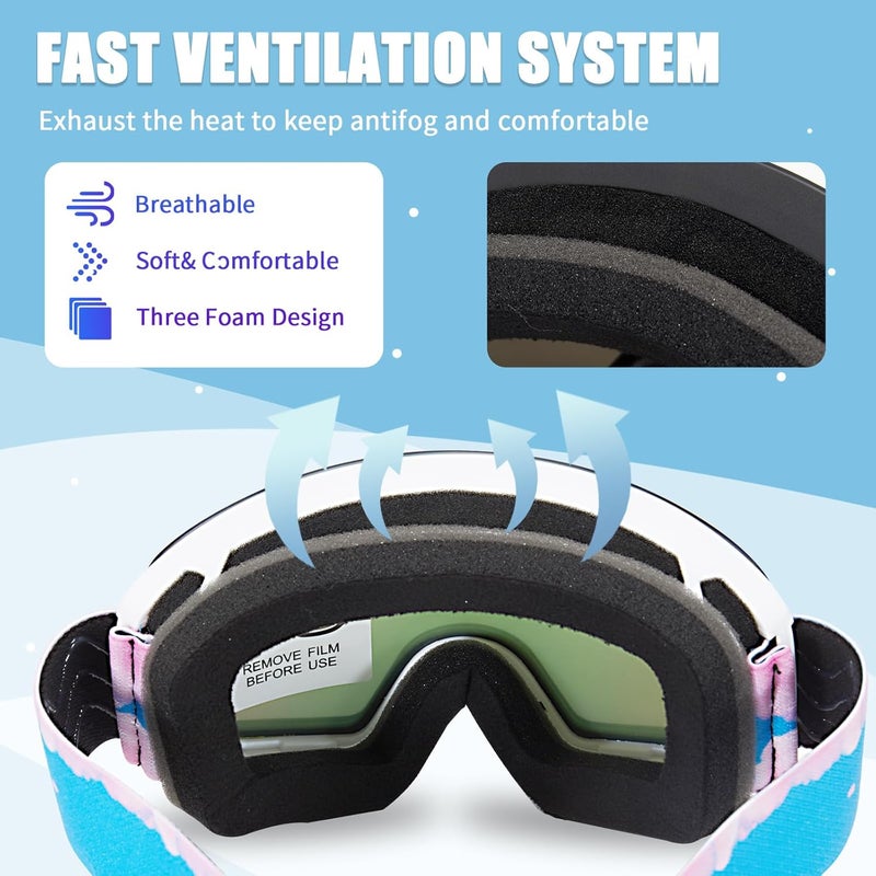 MXJ Gear Kids Ski Goggles,OTG Snowboard Goggles for Boys Girls,Anti-Fog UV400 Snow Goggles for Sking & Winter Outdoor Sport - Image 5